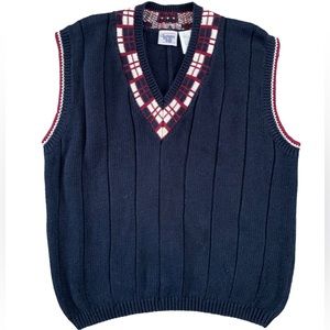 Vintage Huntington Ridge Navy Scottish Knit Preppy Sweater Vest Mens Size L